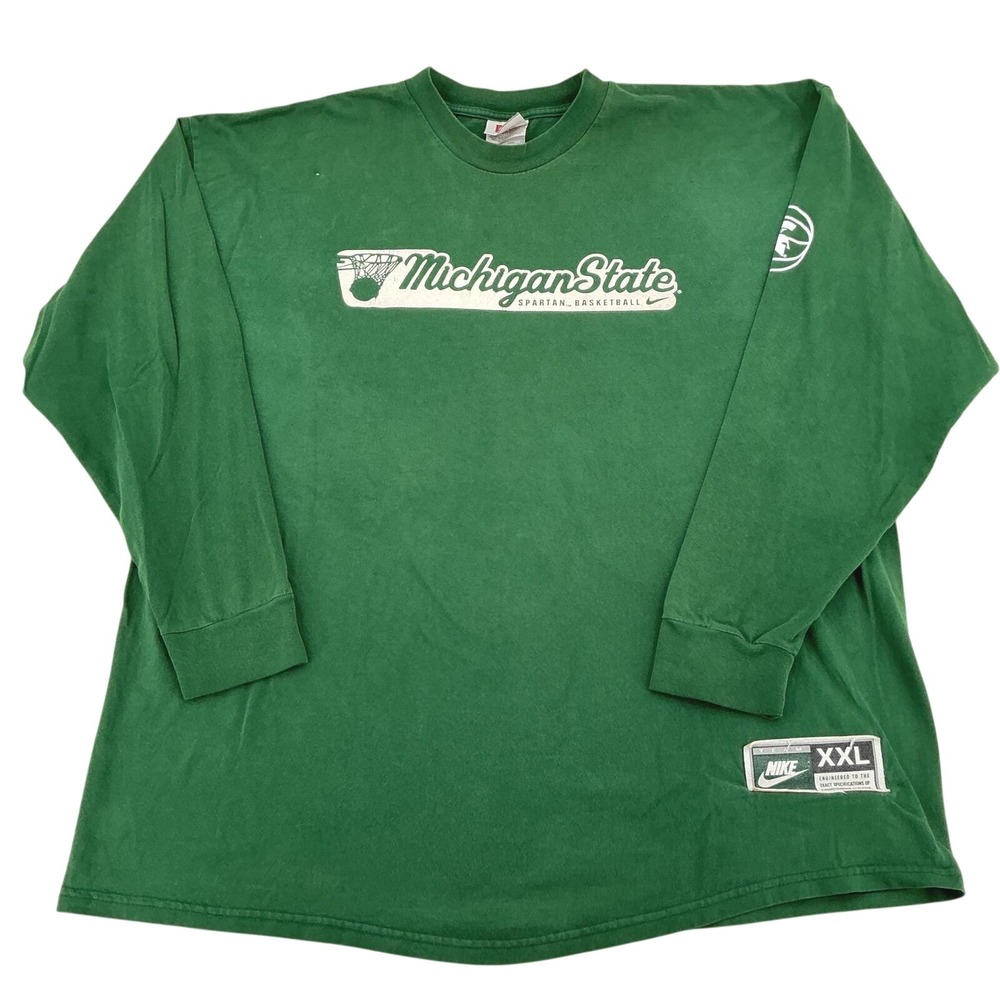 Vintage Nike Michigan State Spartan Basketball Shirt XXL Green Oversized Sporty